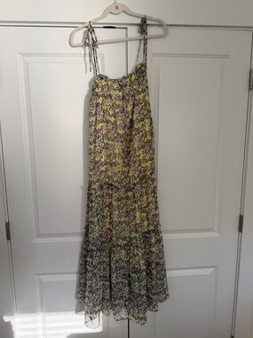 Lost + Wander Yellow Floral Ruffled Tie-Shoulder Dress